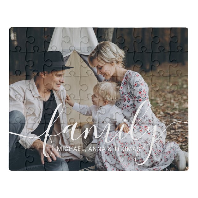 Custom family photo with custom name jigsaw puzzle (Puzzle Horizontal)