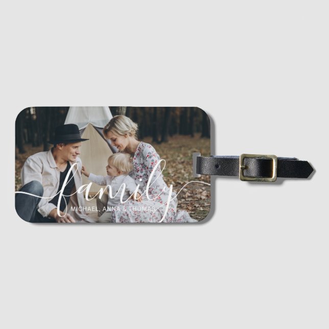 Custom family photo with custom name luggage tag (Front Horizontal)