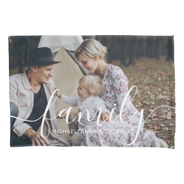 Custom family photo with custom name pillow case (Front)
