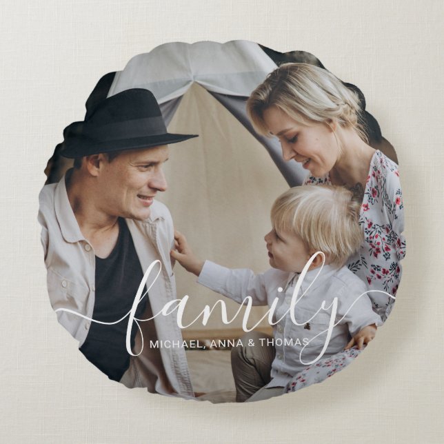 Custom family photo with custom name round pillow (Front)