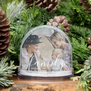 Custom family photo with custom name snow globe