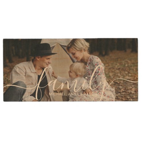 Custom family photo with custom name wood flash drive