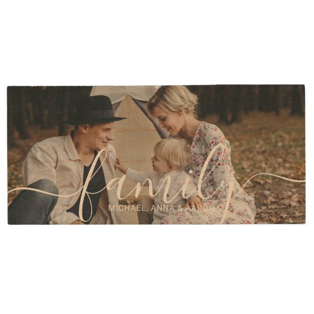 Custom family photo with custom name wood flash drive (Front)