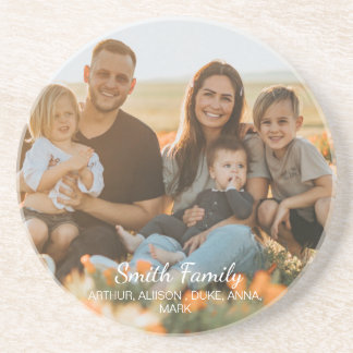 Custom family photo with custom names coaster