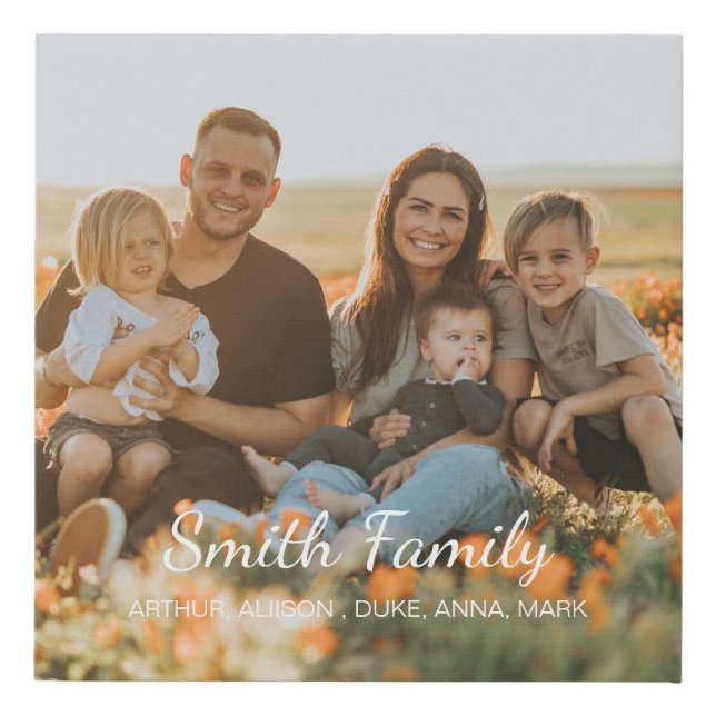 Custom family photo with custom names gifts   faux canvas print (Front)