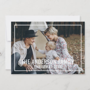Custom family photo with family name holiday card