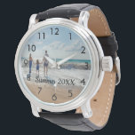 Custom family photo with text watch<br><div class="desc">Add Your favorite photo from a summer vacation,  travel,  kids,  girlfriend/boyfriend or pet.  Black numbers.  Template for your text,  black letters.</div>