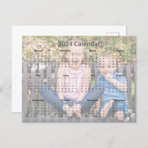 Custom Family Photograph 2024 Monthly Calendar Postcard