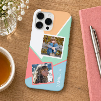 Custom Family Photos on Geometric Mosaic Pattern iPhone 16 Pro Max Case