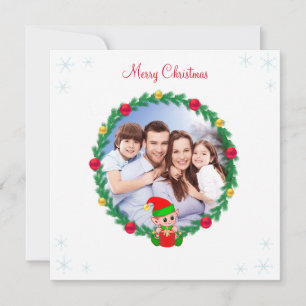 Custom Family, Pine Wreath & Cute Elf Christmas