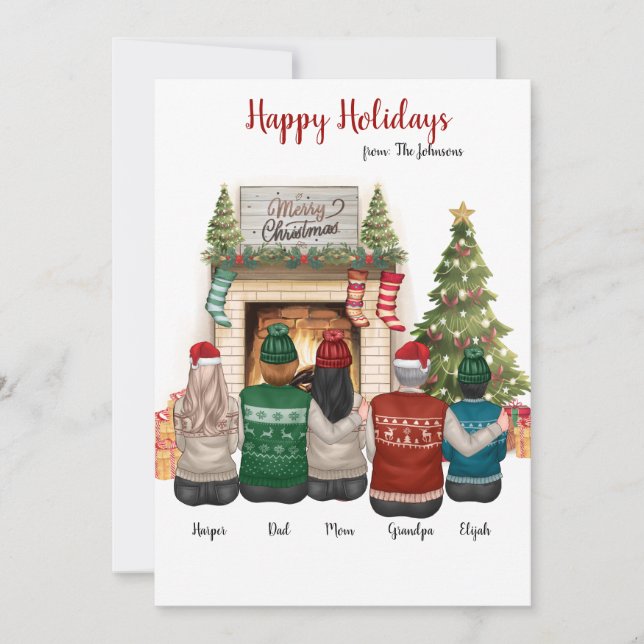 Custom Family Portrait Clip Art Christmas Card (Front)