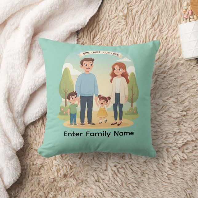 Custom Family Portrait Our Tribe Our Love Throw Pillow (Blanket)