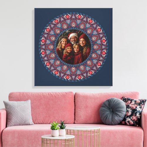 Custom Family Portrait Russet Christmas Mandala Canvas Print