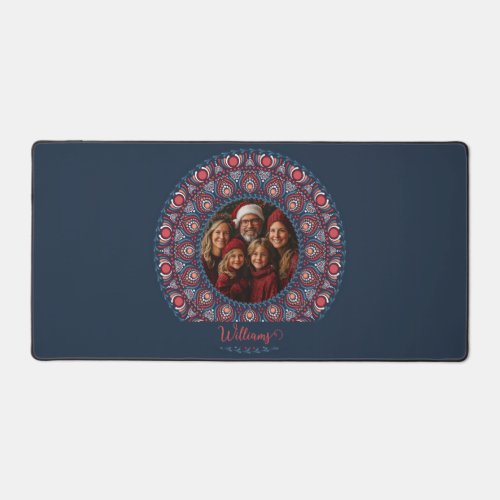 Custom Family Portrait Russet Christmas Mandala Desk Mat