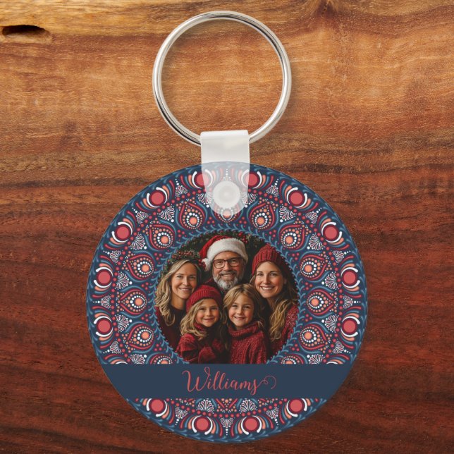 Custom Family Portrait Russet Christmas Mandala Keychain (Front)