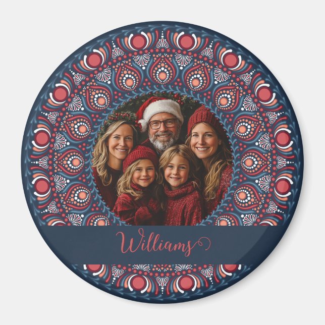 Custom Family Portrait Russet Christmas Mandala Magnet (Front)