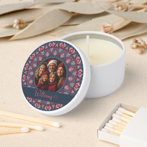 Custom Family Portrait Russet Christmas Mandala Mini Candle Favors