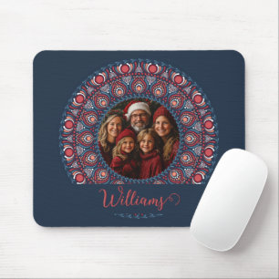 Custom Family Portrait Russet Christmas Mandala Mouse Pad