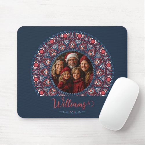Custom Family Portrait Russet Christmas Mandala Mouse Pad