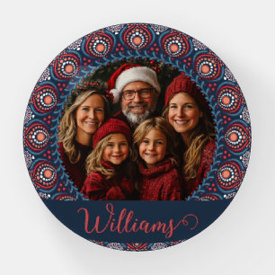 Custom Family Portrait Russet Christmas Mandala Paperweight
