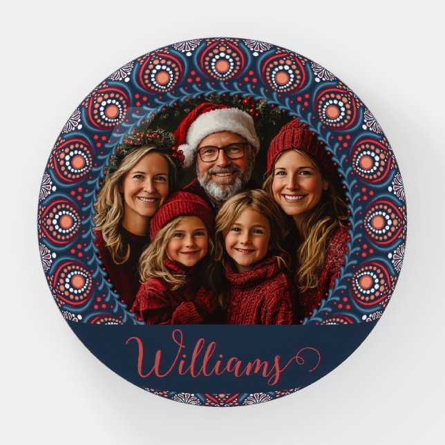 Custom Family Portrait Russet Christmas Mandala Paperweight (Front)