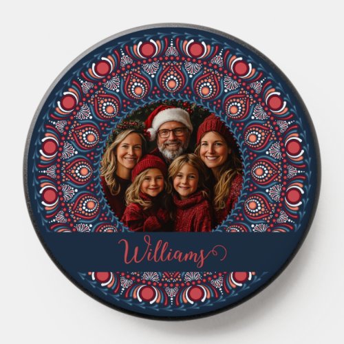 Custom Family Portrait Russet Christmas Mandala PopSocket