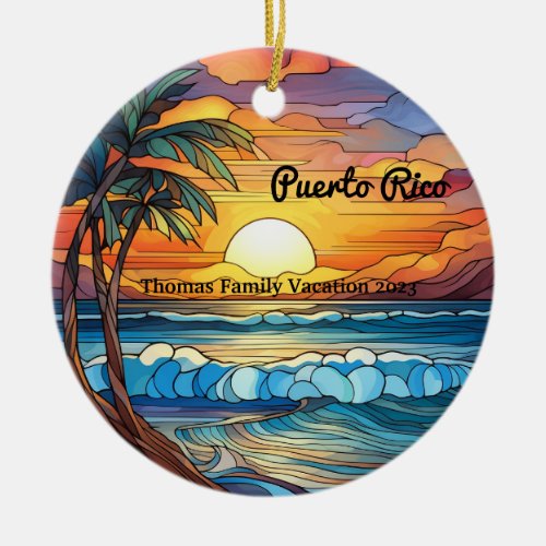 Custom Family Puerto Rico Trip Faux Stained Glass Ceramic Ornament