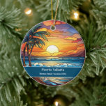 Custom Family Puerto Vallarta Beach Vacation Ceramic Ornament<br><div class="desc">Cute faux stained glass beachy scene,  personalizable Mexico Trip souvenir. Great for Christmas and family vacation keepsake,  or honeymoon momento.

Customization:
Change Caption and year to make it unique.</div>