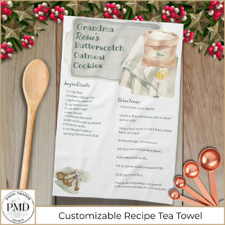 Custom Family Recipe Keepsake Rustic Baking Kitchen Towel