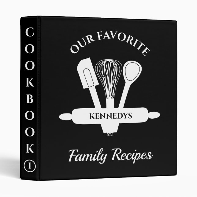 Custom Family Recipe Personalized Cookbook Black 3 Ring Binder (Front/Spine)