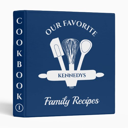Custom Family Recipe Personalized Cookbook Blue 3 Ring Binder