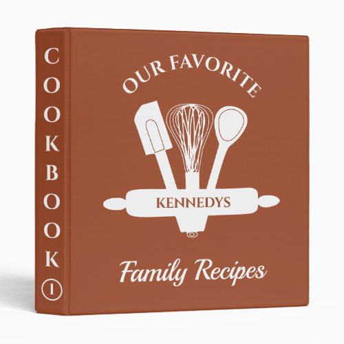 Custom Family Recipe Personalized Cookbook Brown  3 Ring Binder