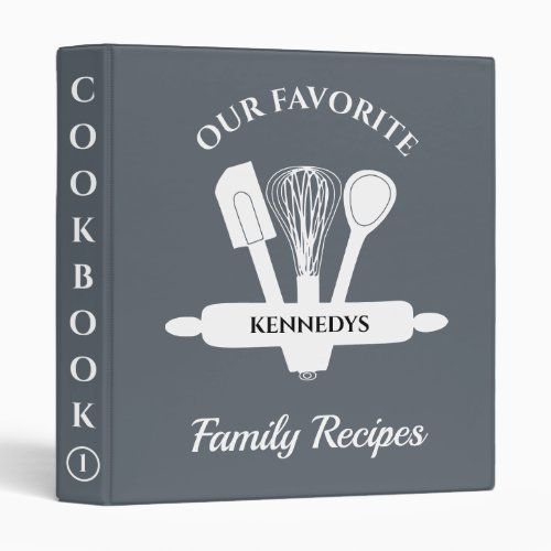 Custom Family Recipe Personalized Cookbook Gray 3 Ring Binder