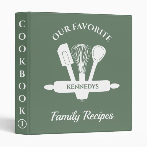 Custom Family Recipe Personalized Cookbook Green  3 Ring Binder