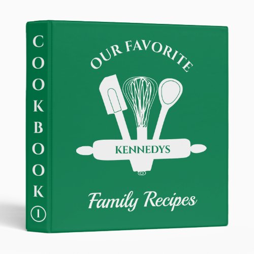 Custom Family Recipe Personalized Cookbook Green 3 Ring Binder