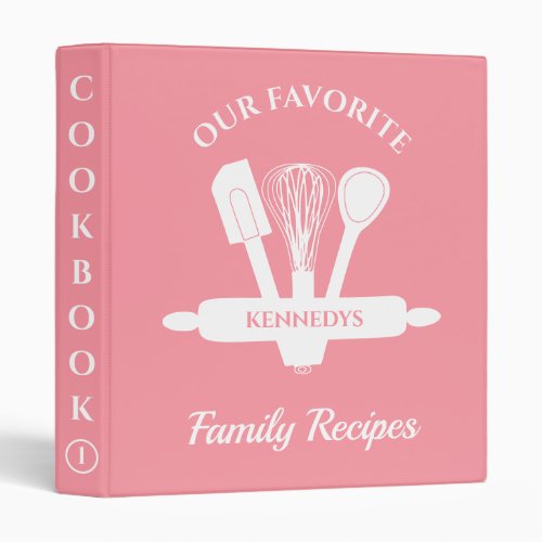 Custom Family Recipe Personalized Cookbook Pink 3 Ring Binder
