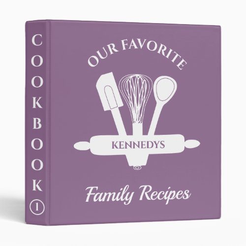 Custom Family Recipe Personalized Cookbook Purple 3 Ring Binder