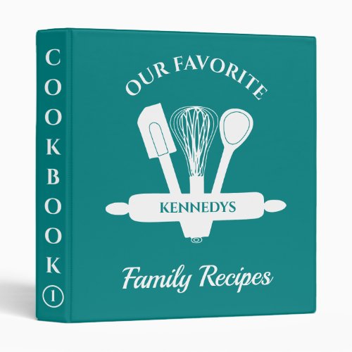 Custom Family Recipe Personalized Cookbook Teal 3 Ring Binder