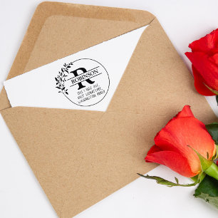 Custom Family Return Address with Monogram, Rubber Stamp