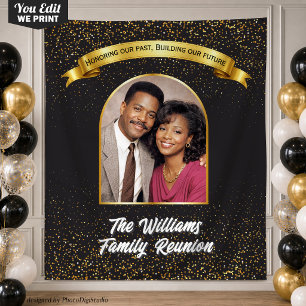 Custom Family Reunion Banner, 1 Photo Purple Gold Tapestry