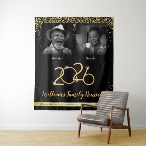 Custom Family Reunion Banner, 2 Photo Black Gold