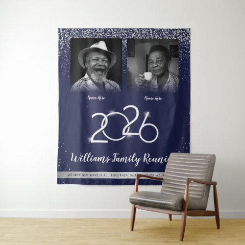 Custom Family Reunion Banner, 2 Photo Blue Silver