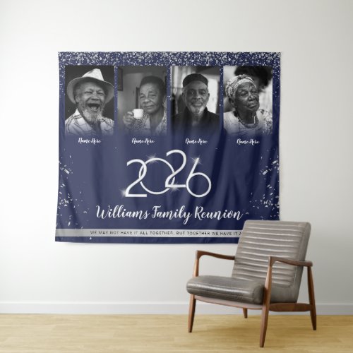 Custom Family Reunion Banner, 4 Photo Blue Silver 