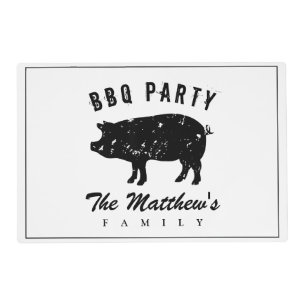 Custom family reunion BBQ party placemats with pig