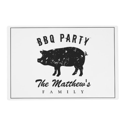 Custom family reunion BBQ party placemats with pig