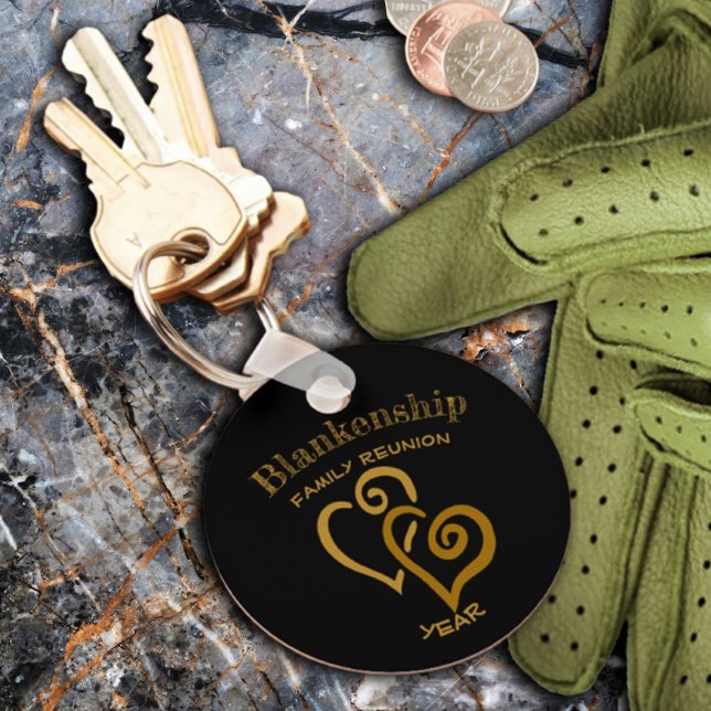 Custom Family Reunion Black Gold Linked Hearts Keychain (Creator Uploaded)