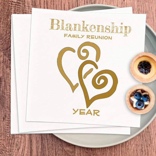 Custom Family Reunion Black Gold Linked Hearts  Na Napkins (Creator Uploaded)