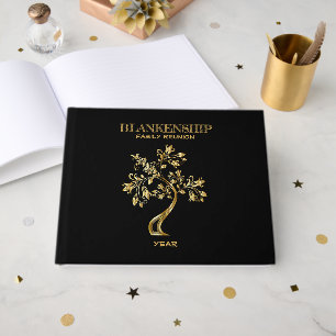 Custom Family Reunion Black Gold Tree Art  Guest Book