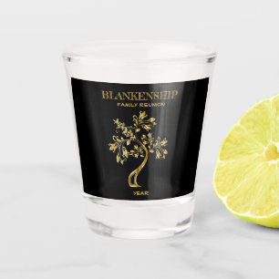 Custom Family Reunion Black Gold Tree Art Shot Glass