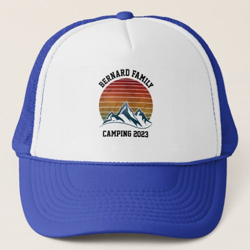 CUSTOM FAMILY REUNION CAMPING SUNSET MOUNTAIN TRIP TRUCKER HAT